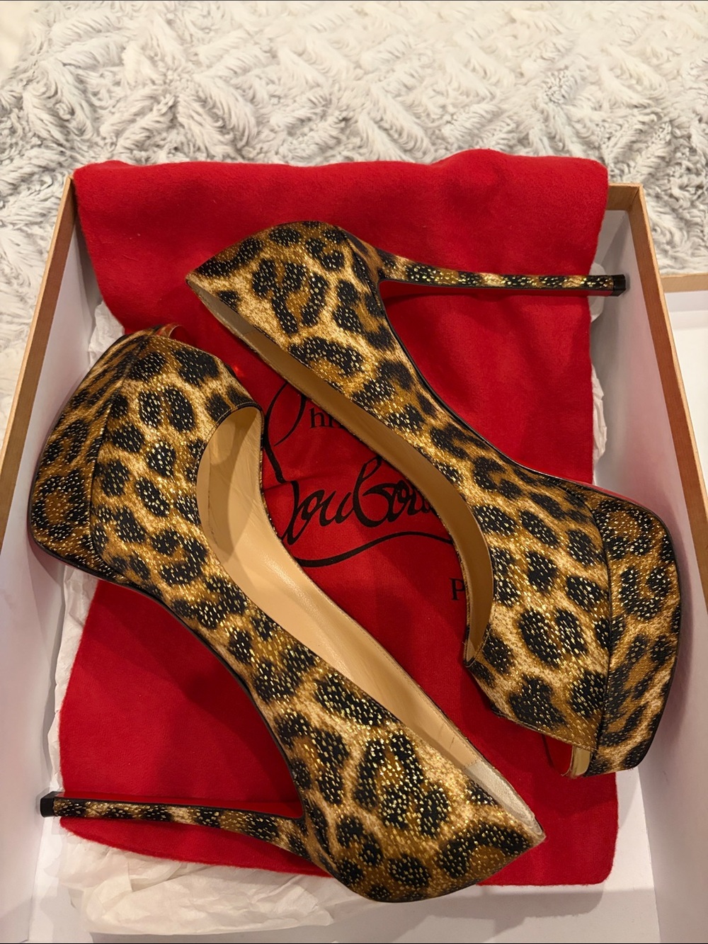 Christian Louboutin Leopard Print Peep-Toe Stiletto Pumps